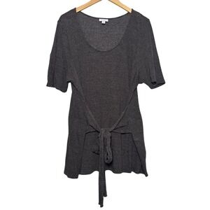 J.‎ Jill Tunic Top XL Olive Green Linen Blend Striped Belted Short Sleeve Knit